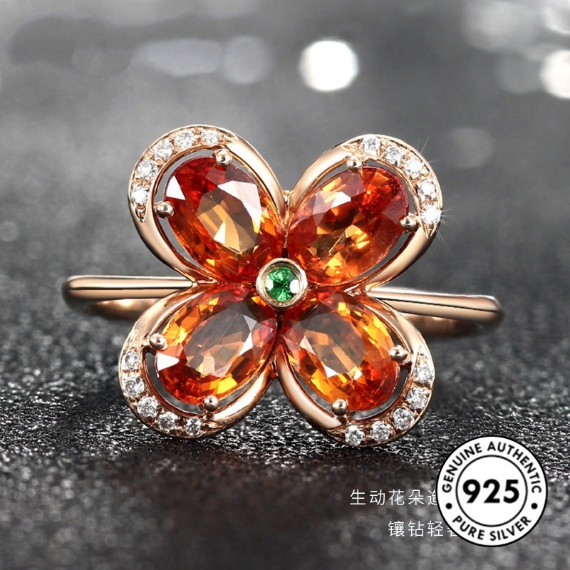 Cincin Sterling Silver 925 Dengan Berlian Imitasi Warna Rose Gold Champagne Untuk Wanita
