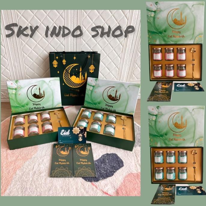 

hampers realfood box hijau isi 6 jar / hampers lebaran / ram