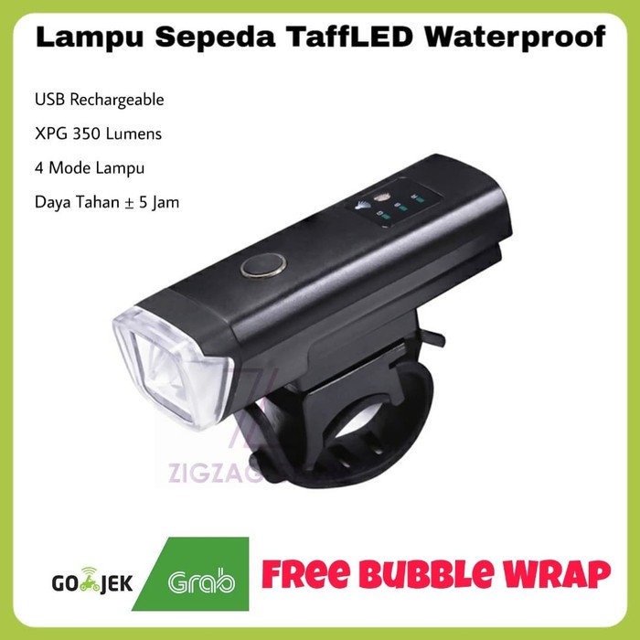  Lampu  Sepeda  Depan Waterproof TaffLED USB Rechargeable XPG  