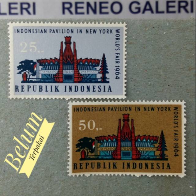 

(2 pcs) Set lengkap seri Pekan Raya New York tahun 1964 Indonesia paket perangko lama kuno Filateli
