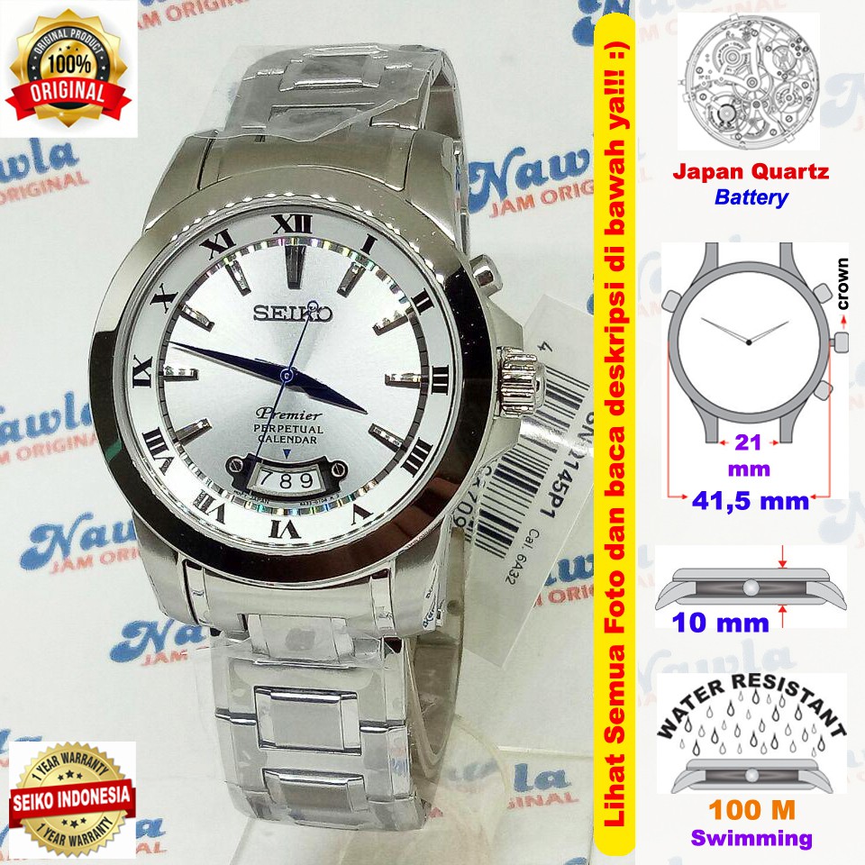 Seiko Premier SNQ145P1 Perpetual Calendar Silver Dial - Jam Tangan Pria SNQ145