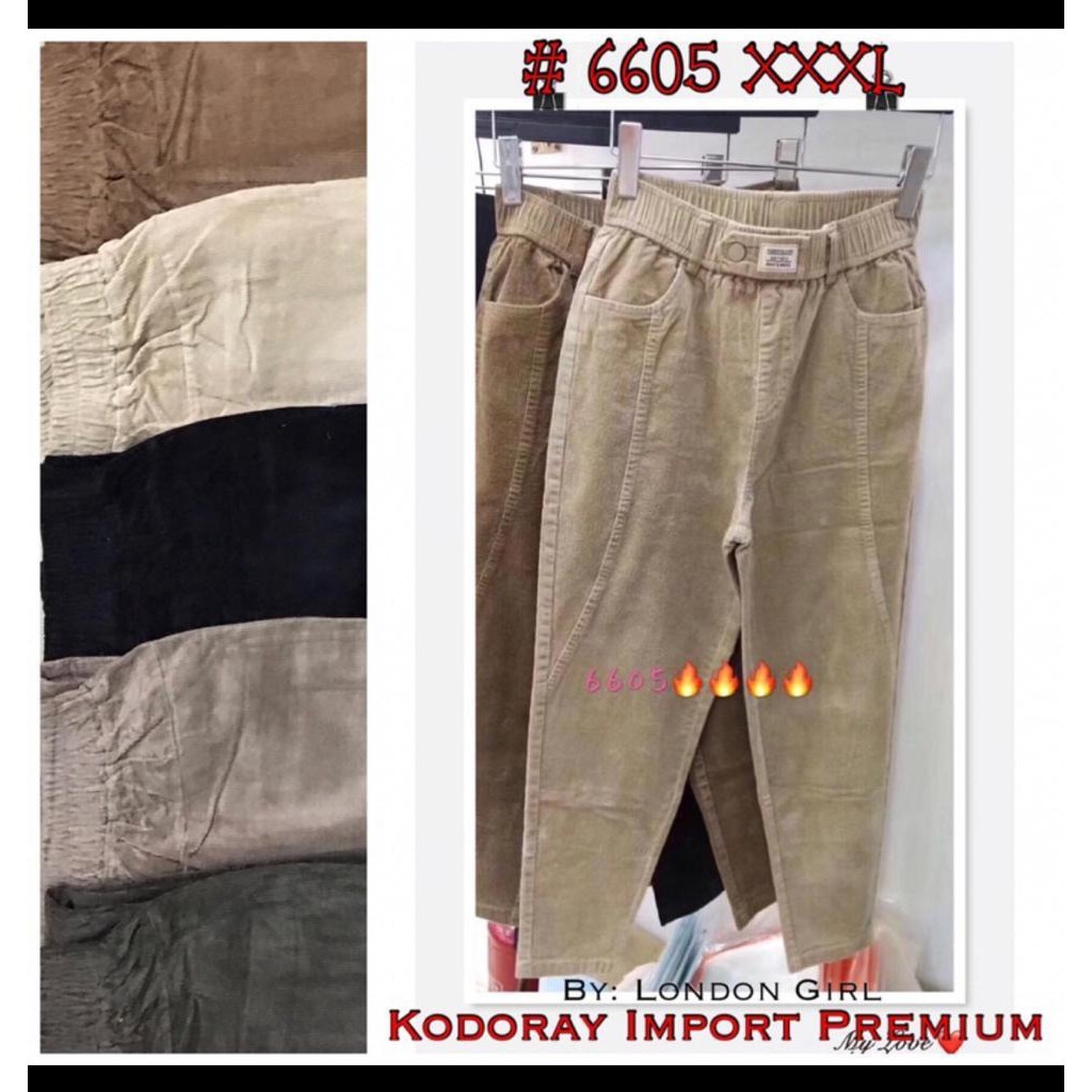 6635 6605 Fit to 3XL Celana Corduroy Import Wanita / Celana Polos Jumbo / Celana Big Size Polos Cord