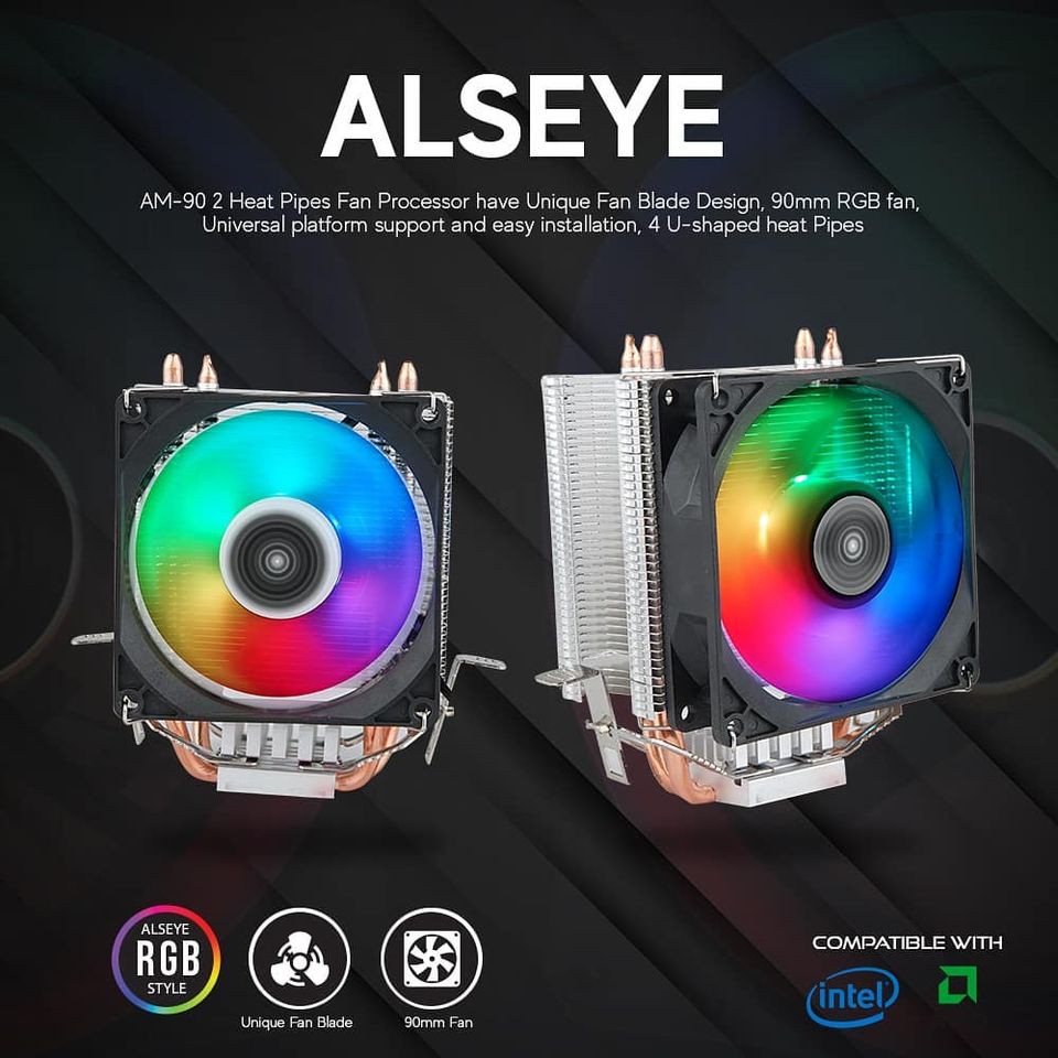 Fan Processor Gaming Alseye amd intel 4 Heat Pipe 9cm fan rgb Am90 - Cpu Cooler heatsink am-90