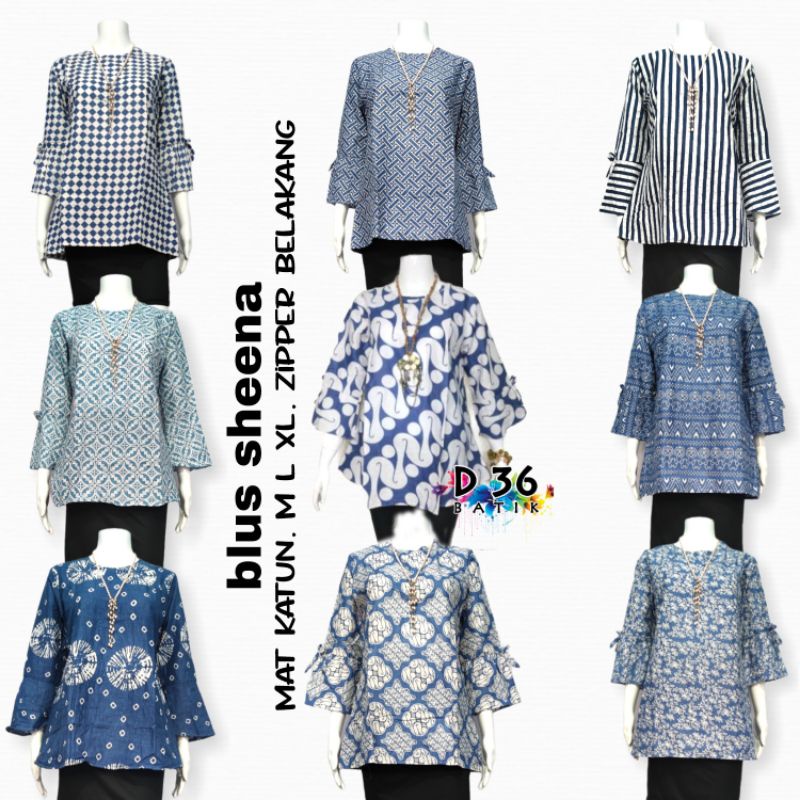 Blus Sheena Blouse batik katun halus murah atasan baju batik wanita remaja cewek cewe abg seragam seragaman kerja sekolah kuliah pkk simple simplefit batik lonceng trompet cantik ayu muda trendi ceria kekinian modern murmer.