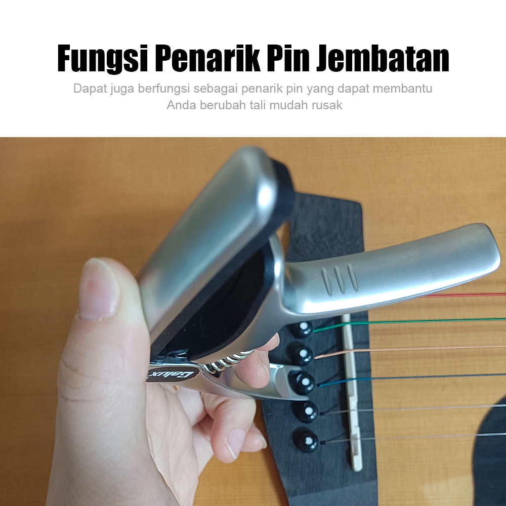 Galux Capo Gitar Aksesoris Gitar Akustik Multifungsi Bridge Pin Remover Kapo Gitar Dengan Slot Pick Gitar Aluminium Alloy