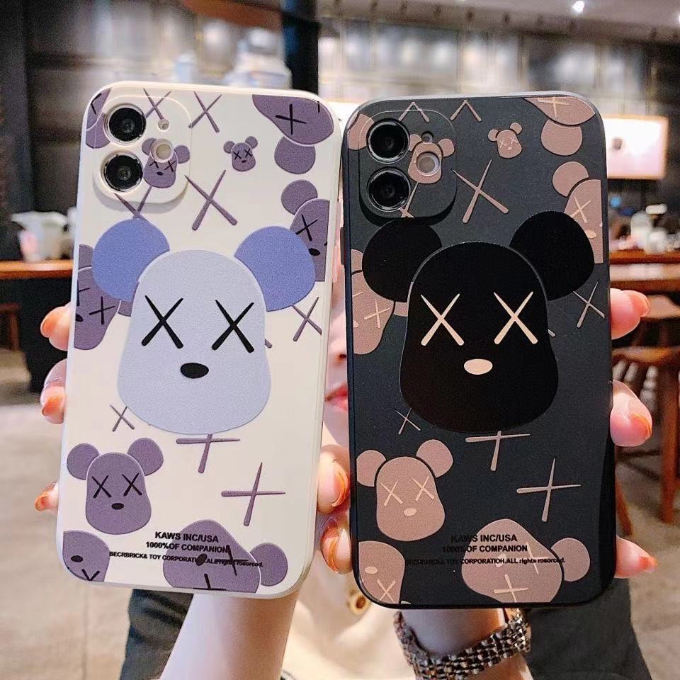 Two colored printed bear pattern phone case for iPhone XR X XS 7 8Plus 11 11promax 12 12promax soft rubber silicone cover