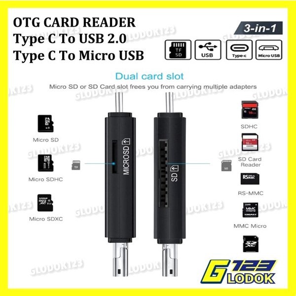 USB C Card Reader 2.0 Micro USB 3 in 1 Micro SD Card Reader USB-C OTG