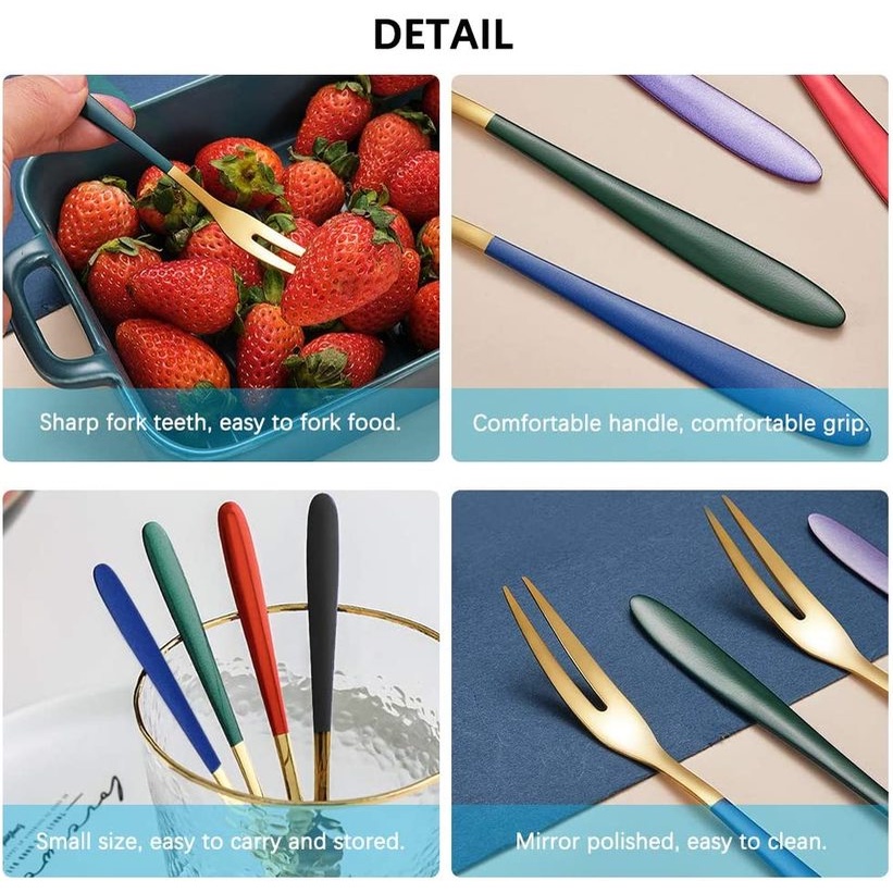 1PCS Fruit Flatware Luxury Stainless Steel Mini Two-tine Fork for Party ,Banquet ,Cocktail ,Dessert ,Fruit ,Cakes,Salad Kitchen Tools