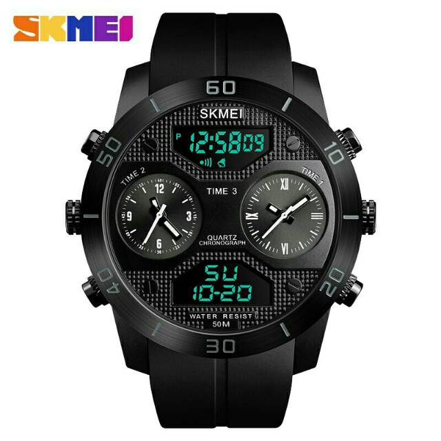 Jam Tangan Pria / SKMEI Dual Time 1355 Men / Rubber / Jam Tangan Analog Digital Chrono Dual Time