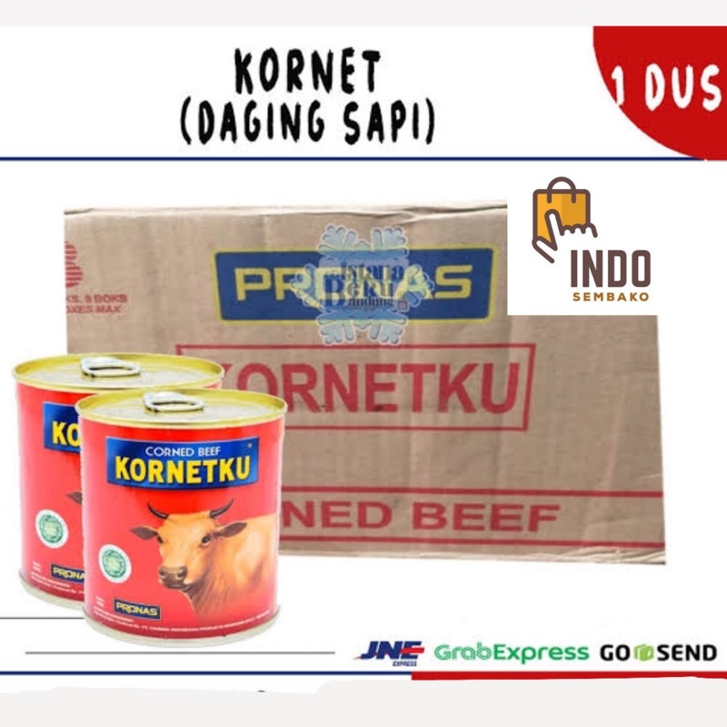 Kornetku Pronas 340g isi 24 kaleng dus / Kornetku Corned beef dus 24 x 340g / Makanan Kaleng