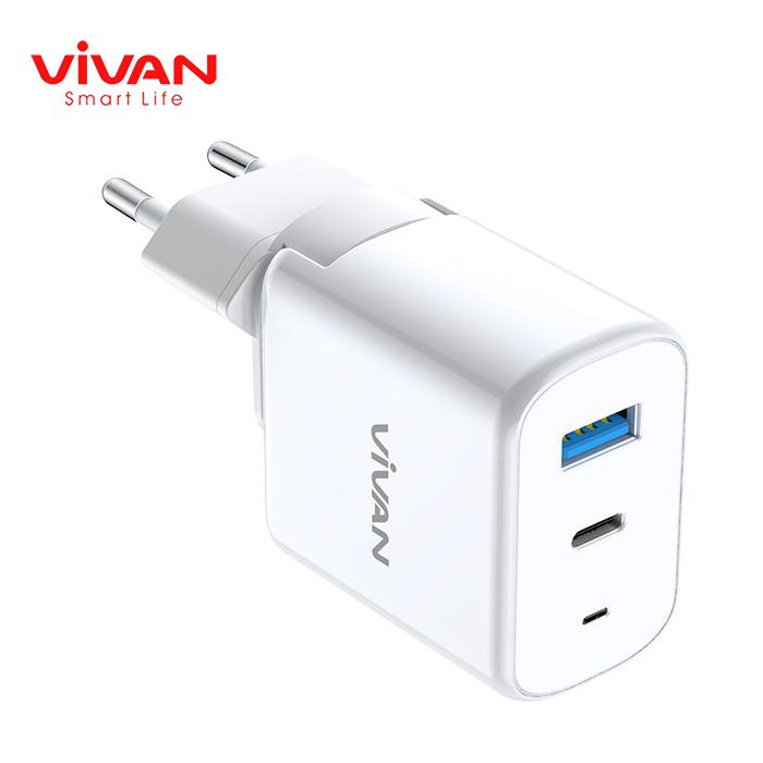 Charger Quick Charge VIVAN Power Boost Dual Port USB (QC3.0) &amp; Type-C (PD) 5A 45W - Garansi 1 Tahun