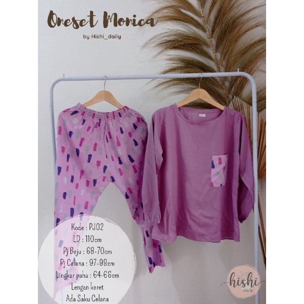 ONESET PANJANG MONICA RAYON VISCOSE BAJU TIDUR PIYAMA LUCU BY Hishi_daily