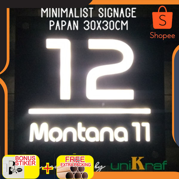 Papan Alamat & Nomor Rumah Modern Minimalis - Acrilic-LED-Square Besar Elegan