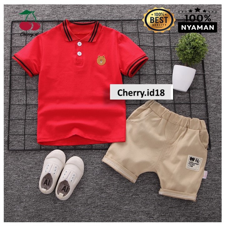 Cherry COD Setelan Baju Anak / Pakaian Anak Lengan Pendek Import / Setelan Anak Motif Polo SB08