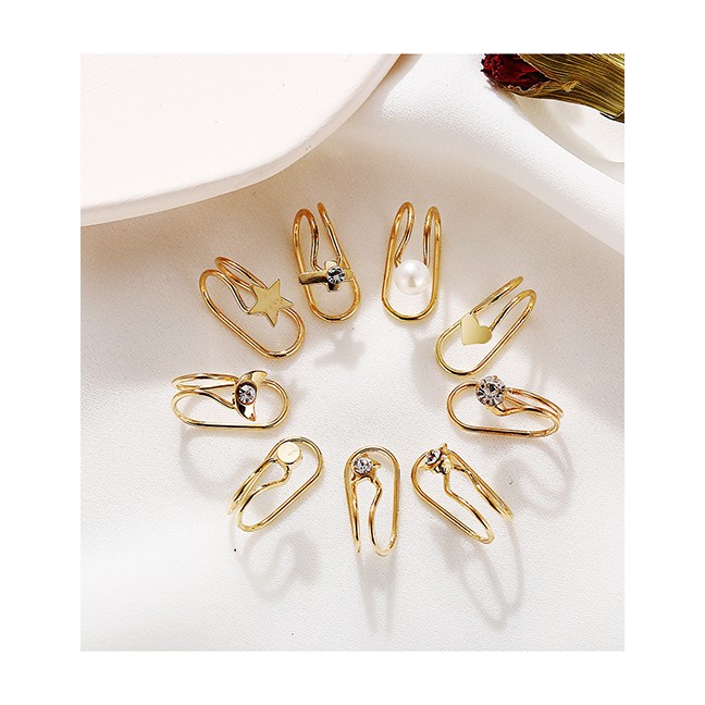 LRC Anting Jepit Set Fashion Golden U-shaped Alloy Diamond Love K18733