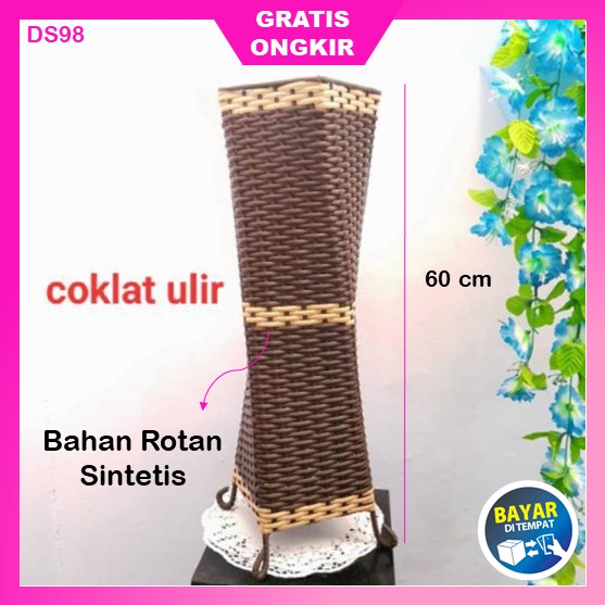 Pot Bunga Tanaman Hias Plastik Besar Ulir Besi Kayu Rotan Putih Indoor Unik Tinggi Ukuran T 60Cm