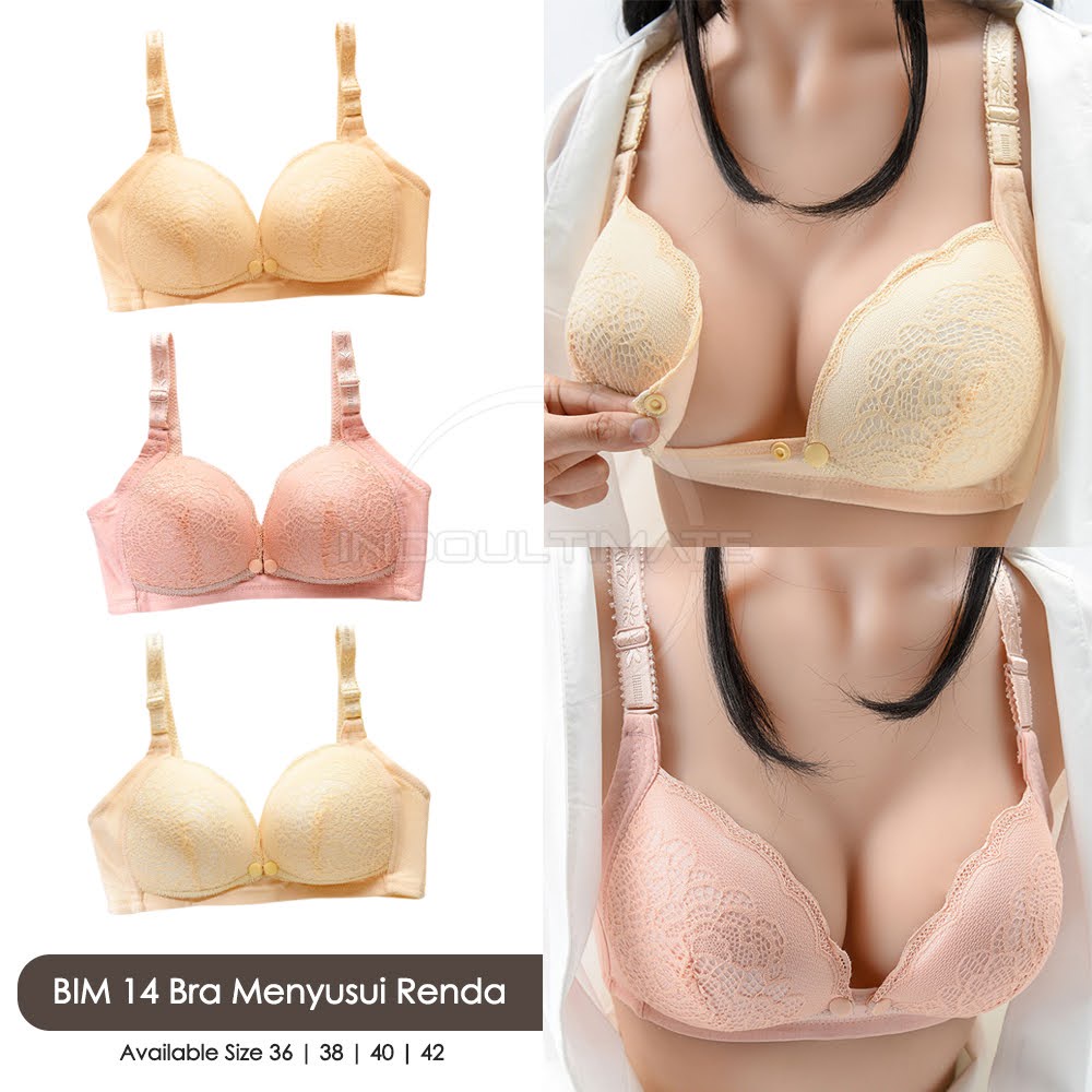 BIM-14 Bra Menyusui Tanpa Kawat Motif Renda Bra Menyusui Kancing Depan BH Menyusui Bayi Pakaian Dalam Wanita Cewek Perempuan Nursing Bra Maternity Bra