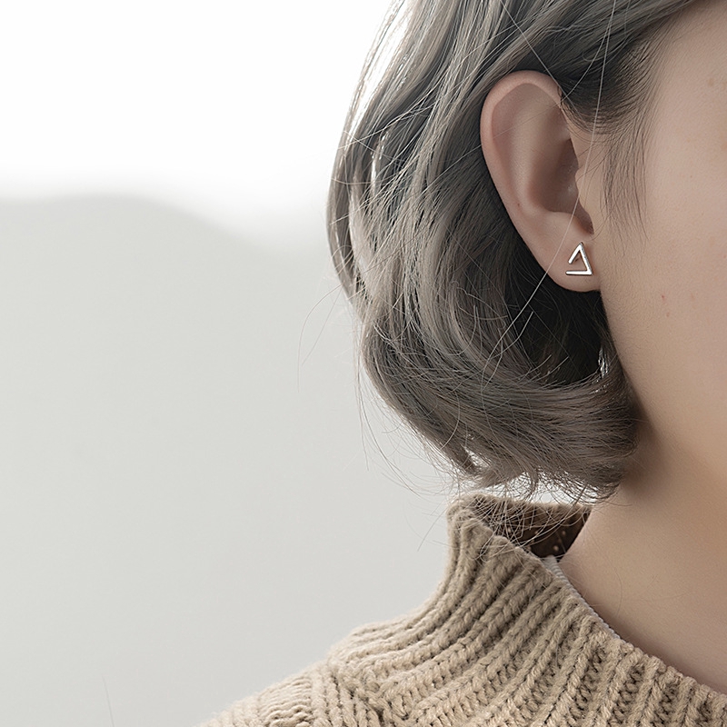 Anting Pejantan Perak Segitiga Simple Triangle Silver Stud Earrings Korea Geometric Women Girl Ear Earring Jewelry Ornament Gift