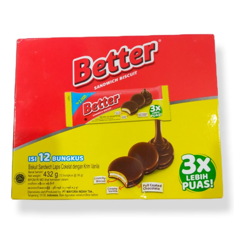 

better isi 12 pcs /box - biskuit sandwich lapis cokelat krim vanila - makanan ringan enak murah