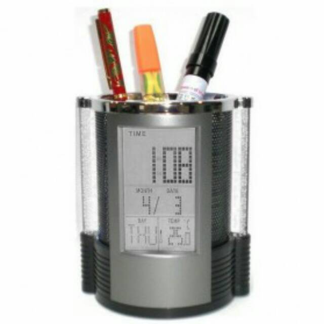 Color Change Desk Clock Temperatur Display with Pen Holder -   OMHA0YBK