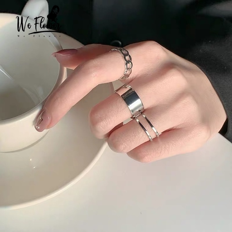 We Flower 3PCs Punk Silver Geometric Knuckle Ring Set for Women Chic Fashion Finger Jewelry