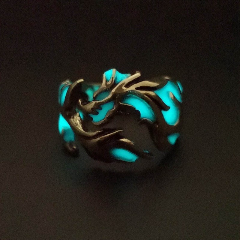 Cincin Desain Naga Luminous Glow In The Dark Gaya Vintage Untuk Pria Dan Wanita