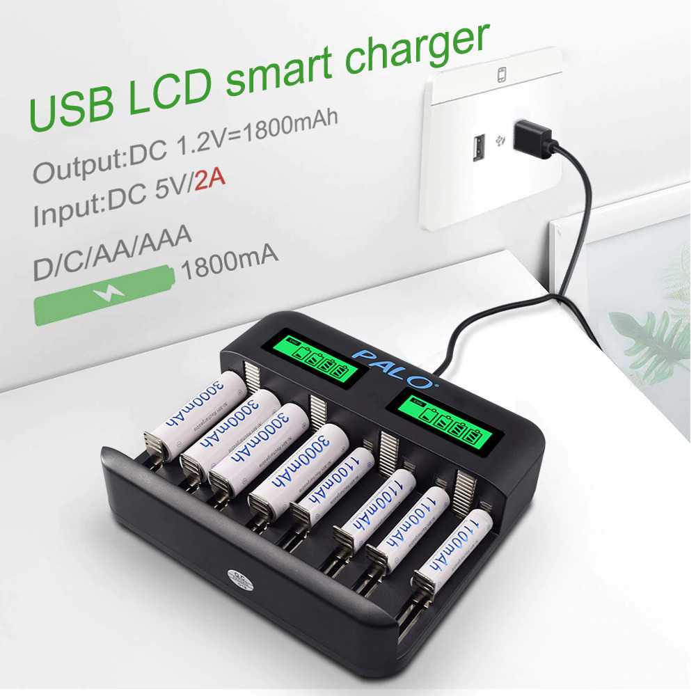 PALO Charger Baterai 8 Slot Dual LCD for AA AAA SC C D - NC556