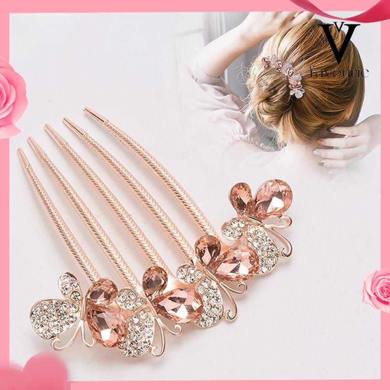 [COD]Kupu-kupu Berlian Imitasi Jepit Rambut Wanita Perhiasan Dewasa Sisir Rambut Mengkilap Elegan-FA