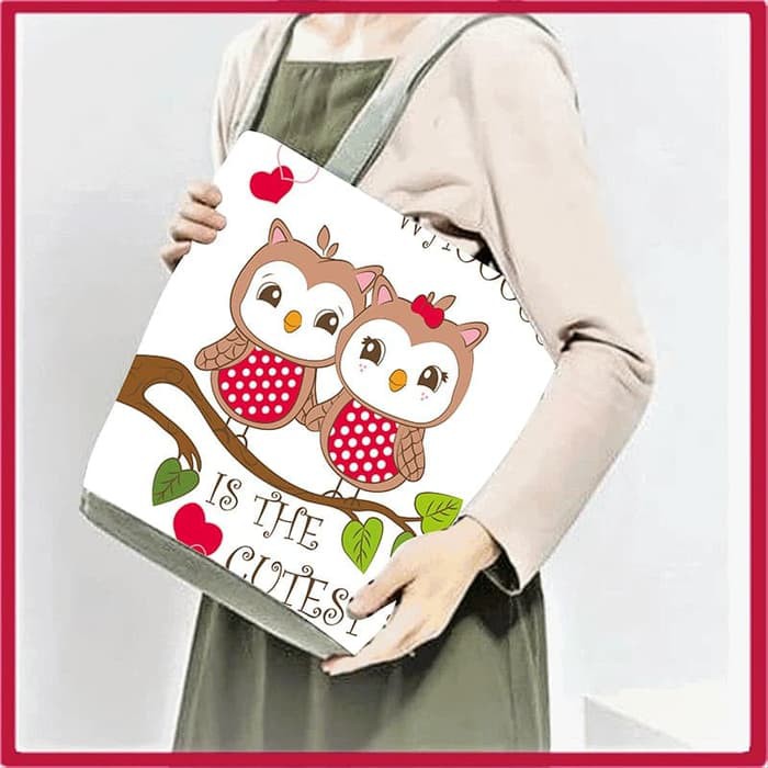 Unik Tas Tote Bag Wanita Totebag Import Kanvas Korea Miniso TTB 07 - Putih Diskon