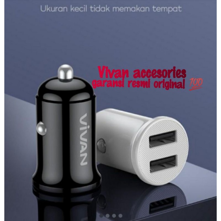 VIVAN VCC01 2,4A. Dual Port Small &amp; Portabel Car charger With_White and Black 100CM