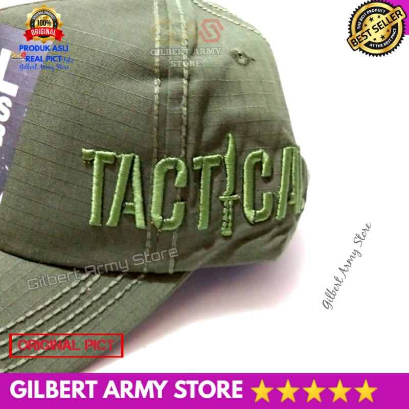 Topi Pria Tactical Hijau army Hitam velcro perekat