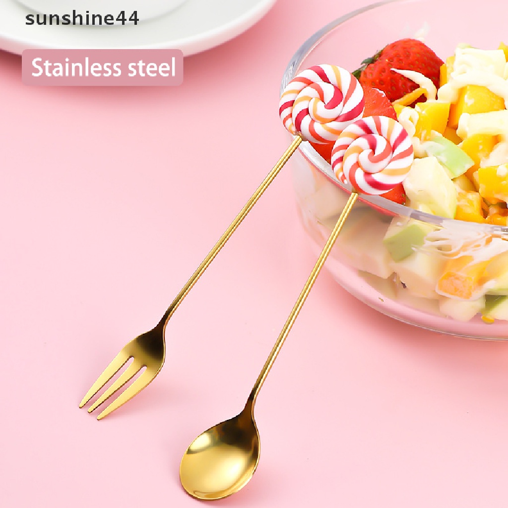 Sunshine Sendok Garpu Bentuk Permen Lolipop Bahan Stainless Steel Untuk Kopi / Teh / Dessert