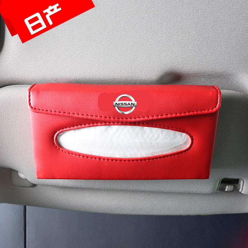 Kualitas tinggi Universal Mobil Sun Visor Tissue Box Holder PU Kulit Kotak Tisu Cover Case Aksesoris Untuk Nissan logo Qashqai J10 J11 X-Trail t32 Tiida Almera Teana