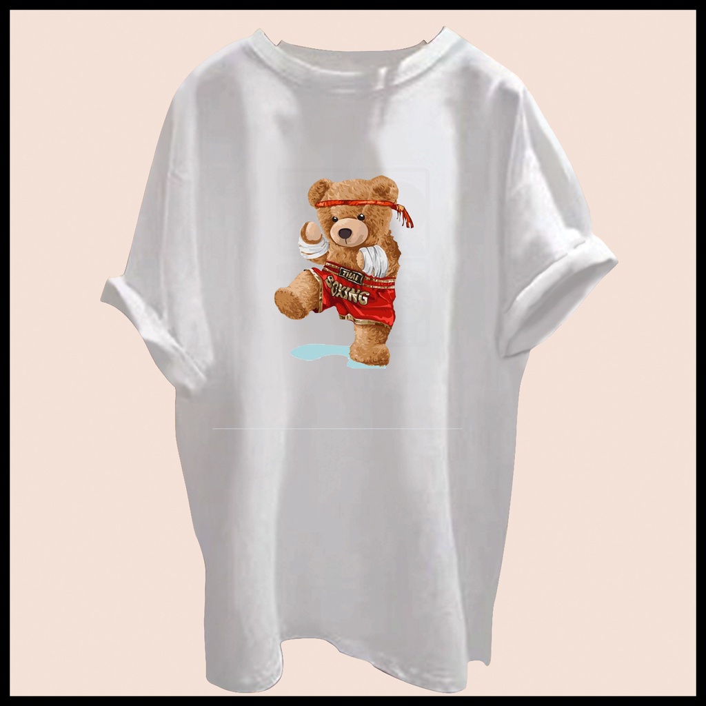 CALVIERO SHOP - BAJU KAOS ATASAN WANITA BEAR BOXING PRINT