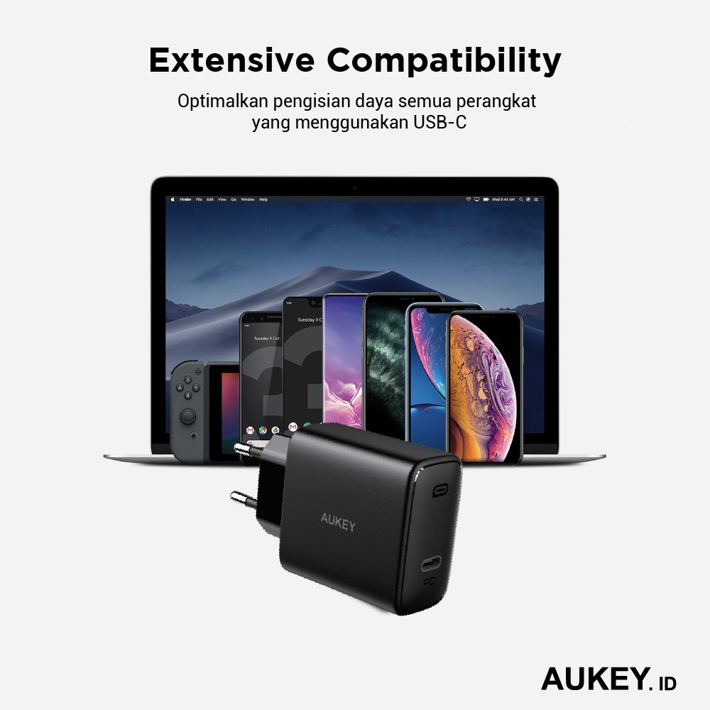 Aukey Charger PA-F2 Swift Series 30W PD Charger Original Garansi Resmi Aukey