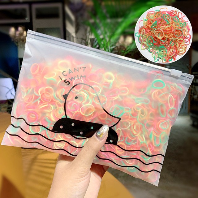 100Pcs/1000Pcs Ikat Karet Rambut Elastis Warna Polos Gaya Korea untuk Wanita-E 1000Pcs