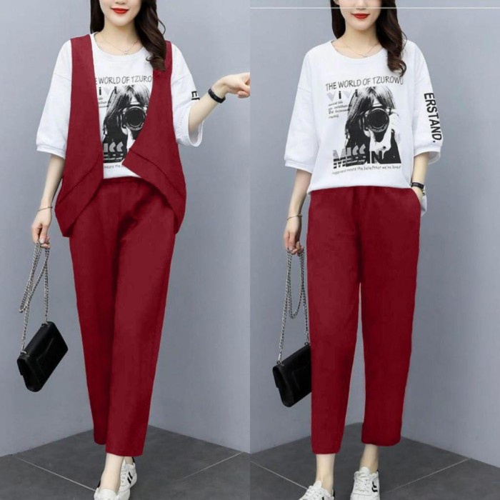 One set kanza lilac set tunik remaja model kekinian terbaru 2021 setcel polos bhn moscrepe L modis