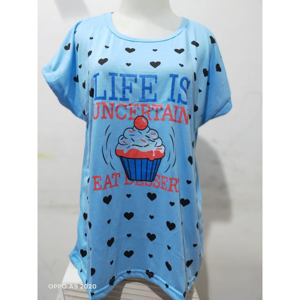 Kaos Jumbo motif cup cake/oblong Wanita lengan manset