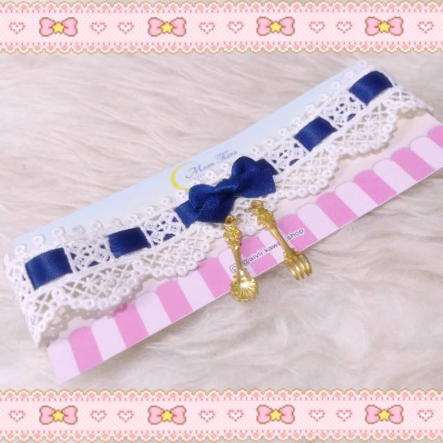 KALUNG CHOKER LOLITA BLUE BOW GOLD SPOON AND FORK