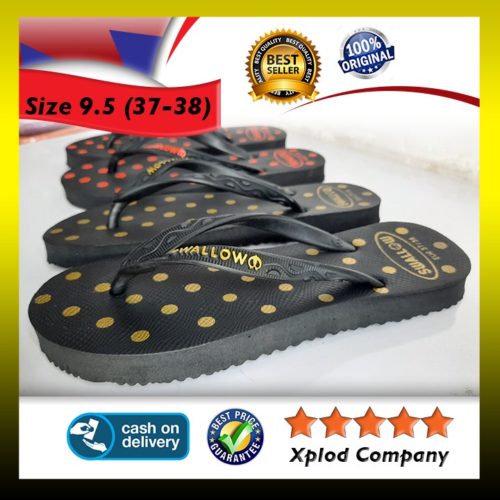 (Ukuran 37) Sandal Jepit Swallow Black Polkadot Sendal Wanita Hitam Polkadot Terbaru 2022