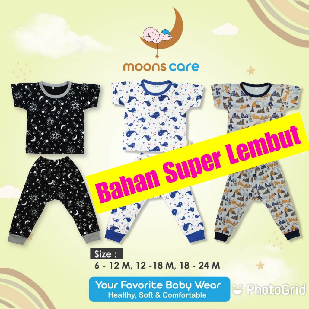 SML MOONS STELAN OBLONG CAMPUR MOONS stelan baju pendek CELANA PANJANG bayi stelan oblong Baju Lucu