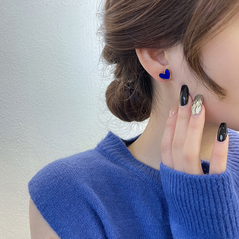 Anting Stud Bentuk Hati Warna Biru Untuk Wanita