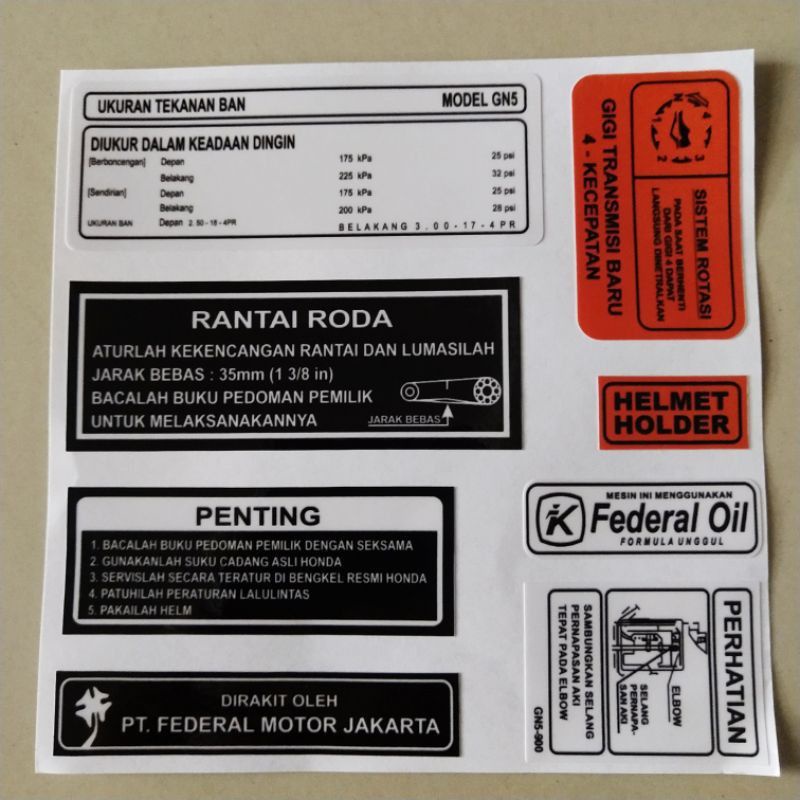 Stiker Warning penting grand astrea supra prima set Honda berkualitas terbaik termurah
