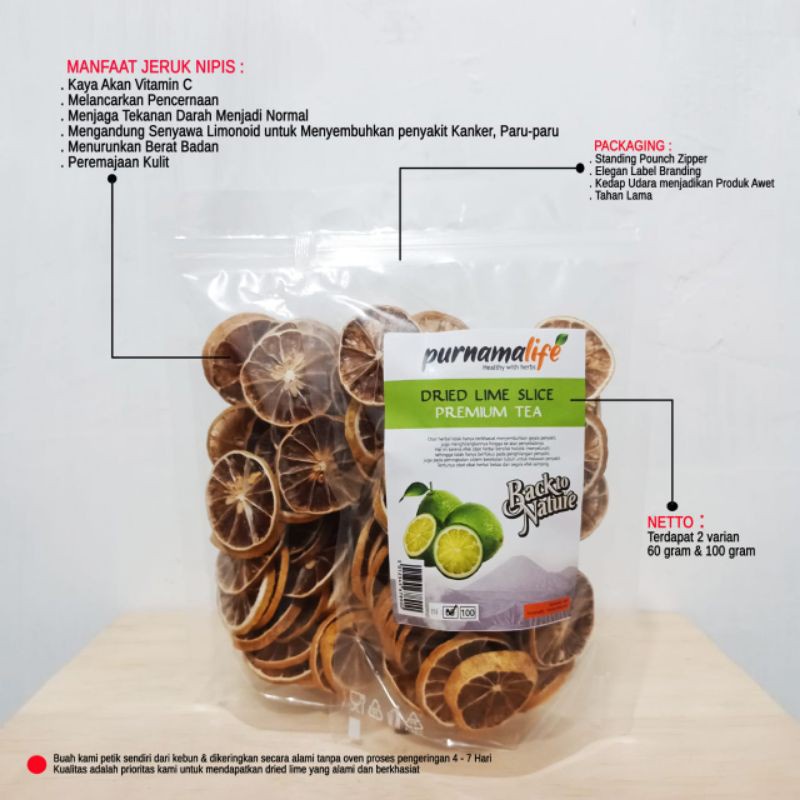 

Murah Purnamalife New - Dried Lime slice premium tea/jeruk nipis iris kering