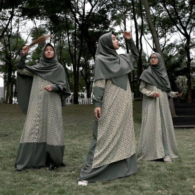 New~ Gamis MagnoLya Flower Series Green By Hijab Alila Gamis Muslimah Syar'i