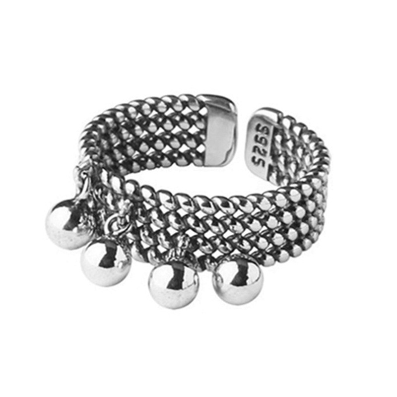 Foxanry Cincin Silver 925 Gaya Punk Vintage Motif Geometri Aksen Rumbai Untuk Perhiasan Wanita / Pesta