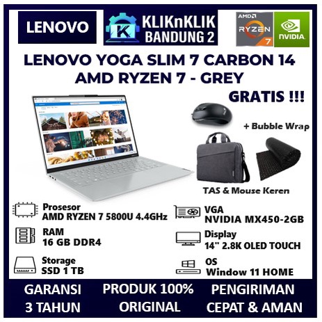 LAPTOP ULTRABOOK TOUCHSCREEN OLED LENOVO YOGA SLIM 7 CARBON 14 AMD RYZEN 7 GREY