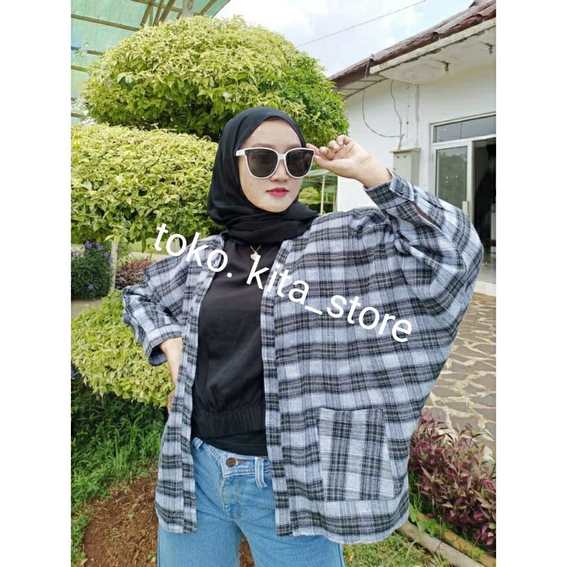 Outer Balon Grid Flanel Cardigan Ballon Outher Cardy Oversize