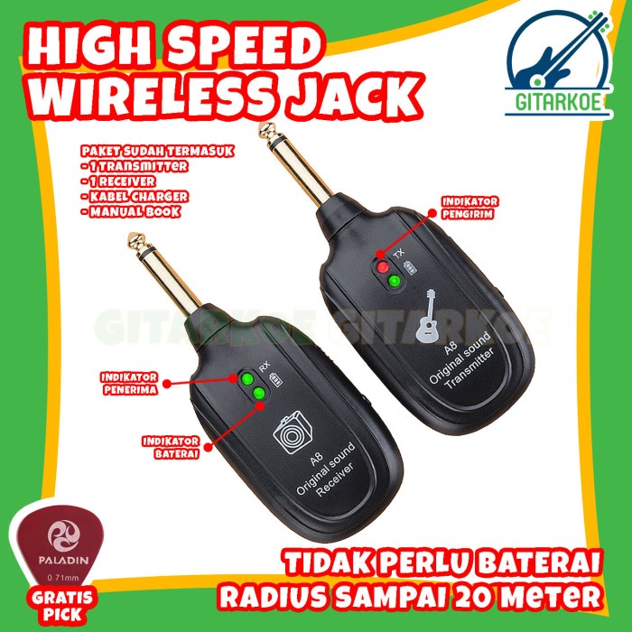 Jack Wireless Gitar &amp; Bass Elektrik Tanpa Kabel Transmitter Receiver