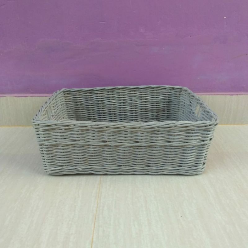 Keranjang rotan nampan persegi kotak panjang sovenir seserahan parcel  24x18x8 cm